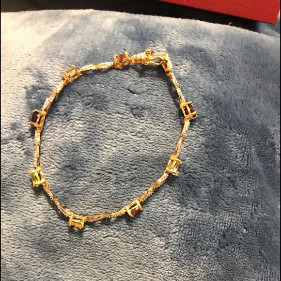 Gorgeous 18kt Gold over Sterling Silver with Genuine Stones and Diamond accents. - Picture 6 of 9